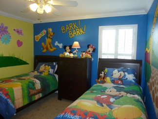 There are 2 themed bedrooms the first is a classic Disney themed room TV is upsized to a 32 inch HD flatscreen.
